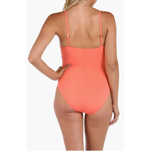 NWT La Blanca Island Goddess One Piece Ruched Swimsuit in Sunset Coral Size 14 - Picture 3 of 10